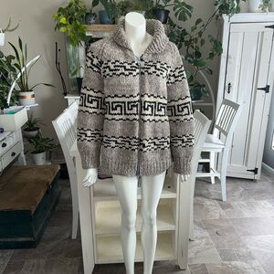 VTG Tuak Cowichan hand-made knit cardigan. Known for its heavy, 100% wool S/M
